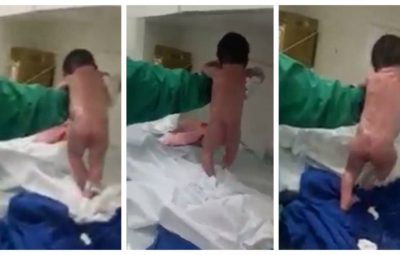 a newborn baby walks after being born